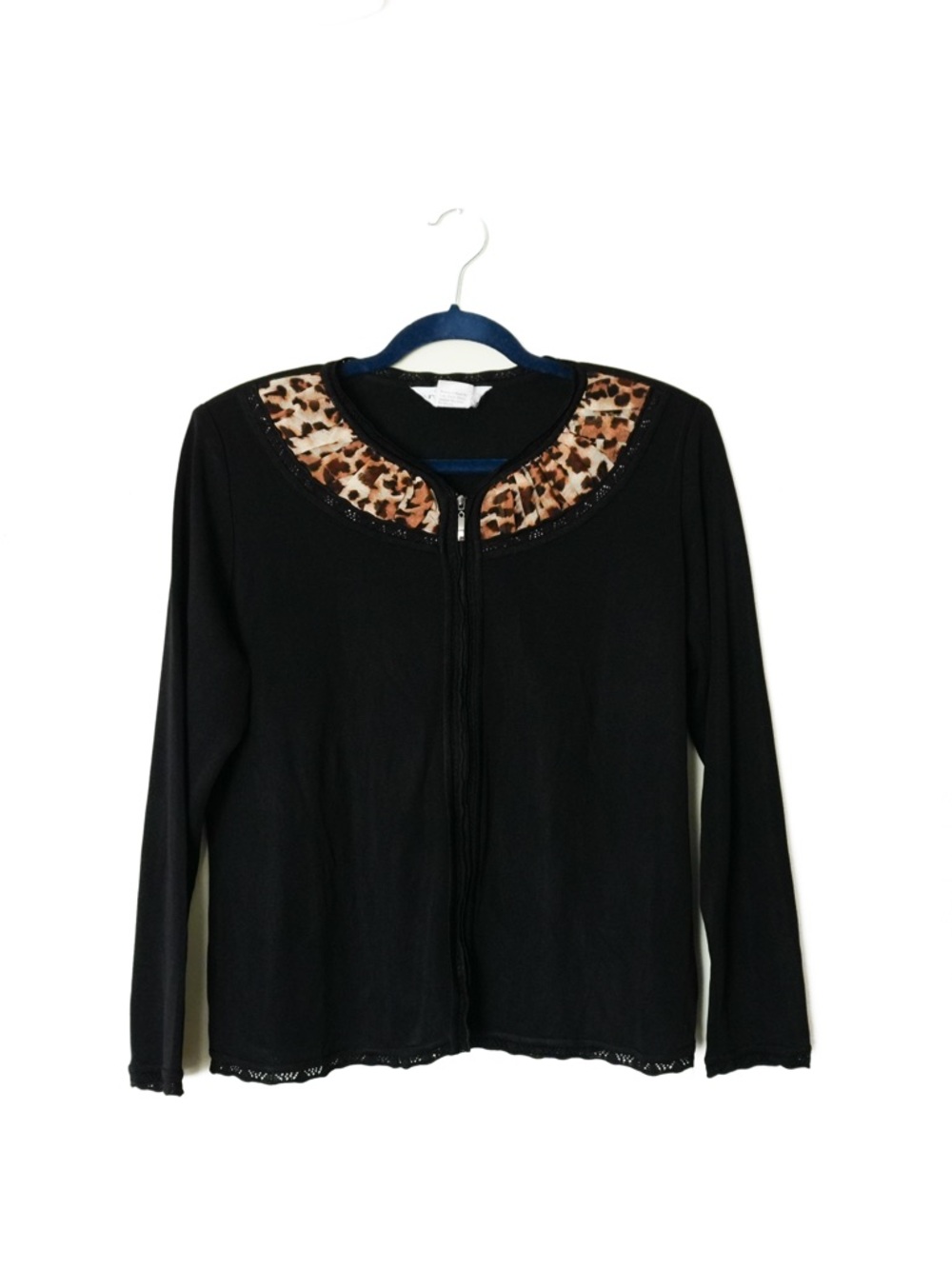 Exclusively Misook Animal Trim Leopard Cheetah Zip Jacket